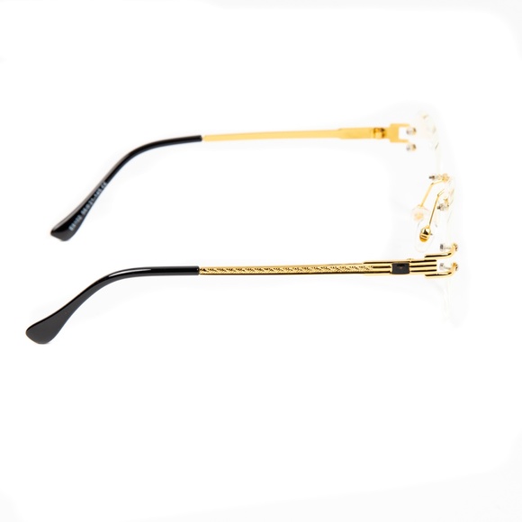 Men's Hip Hop Oval Clear Lens Retro Rimless Gold Frame Glasses - Picture 5 of 5